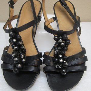 Nurture Wedge Espadrille Sandal sz 9 M Black Leather Beaded Accents Comfy & Cute